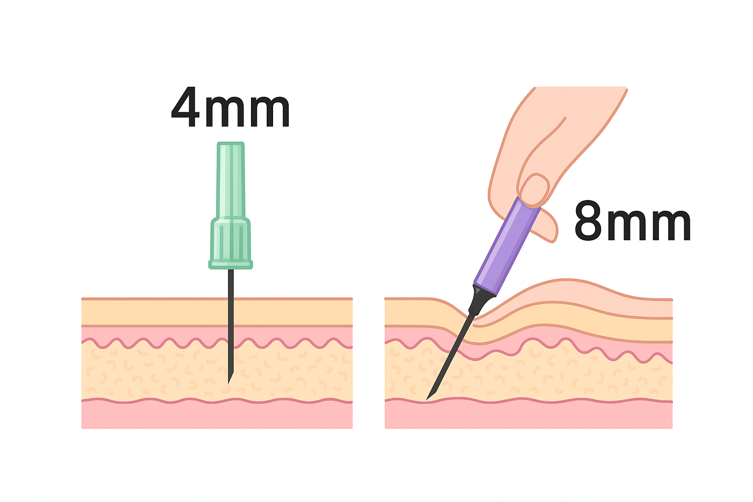 Illustration comparing 4mm or 8mm pen tips